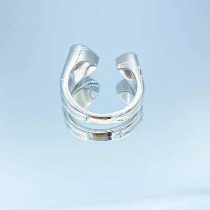 Double Heart Shape Diamond Cuff Ring in 14K White Gold - L and L Jewelry