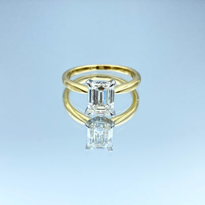 Solitaire Emerald-Cut Diamond Engagement Ring in Platinum and 18K Yellow Gold - L and L Jewelry