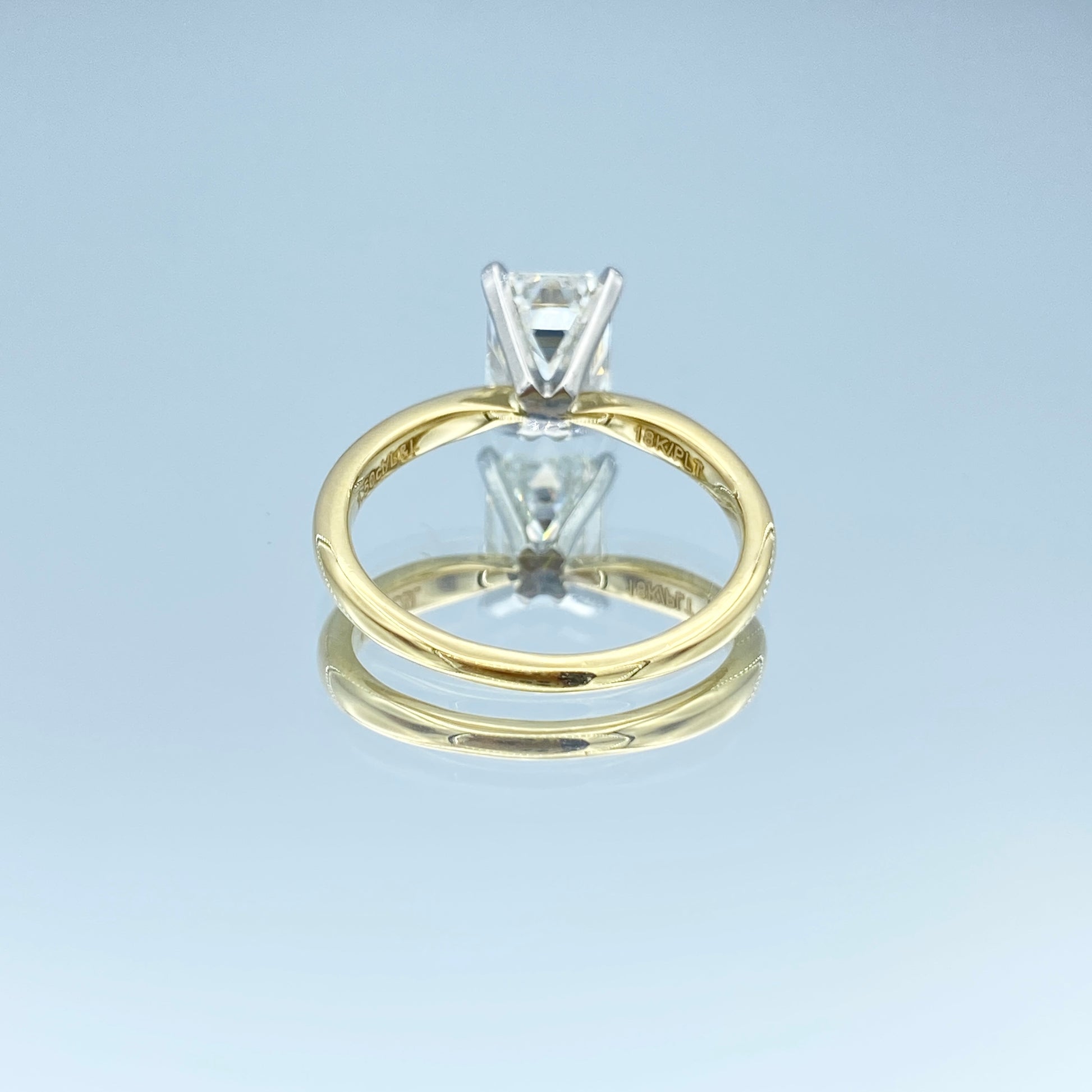 Solitaire Emerald-Cut Diamond Engagement Ring in Platinum and 18K Yellow Gold - L and L Jewelry