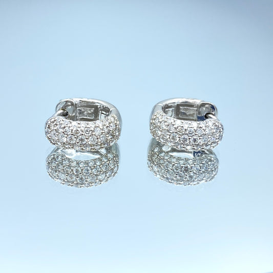 Pave Diamond Huggie Earrings in 14K White Gold - L and L Jewelry