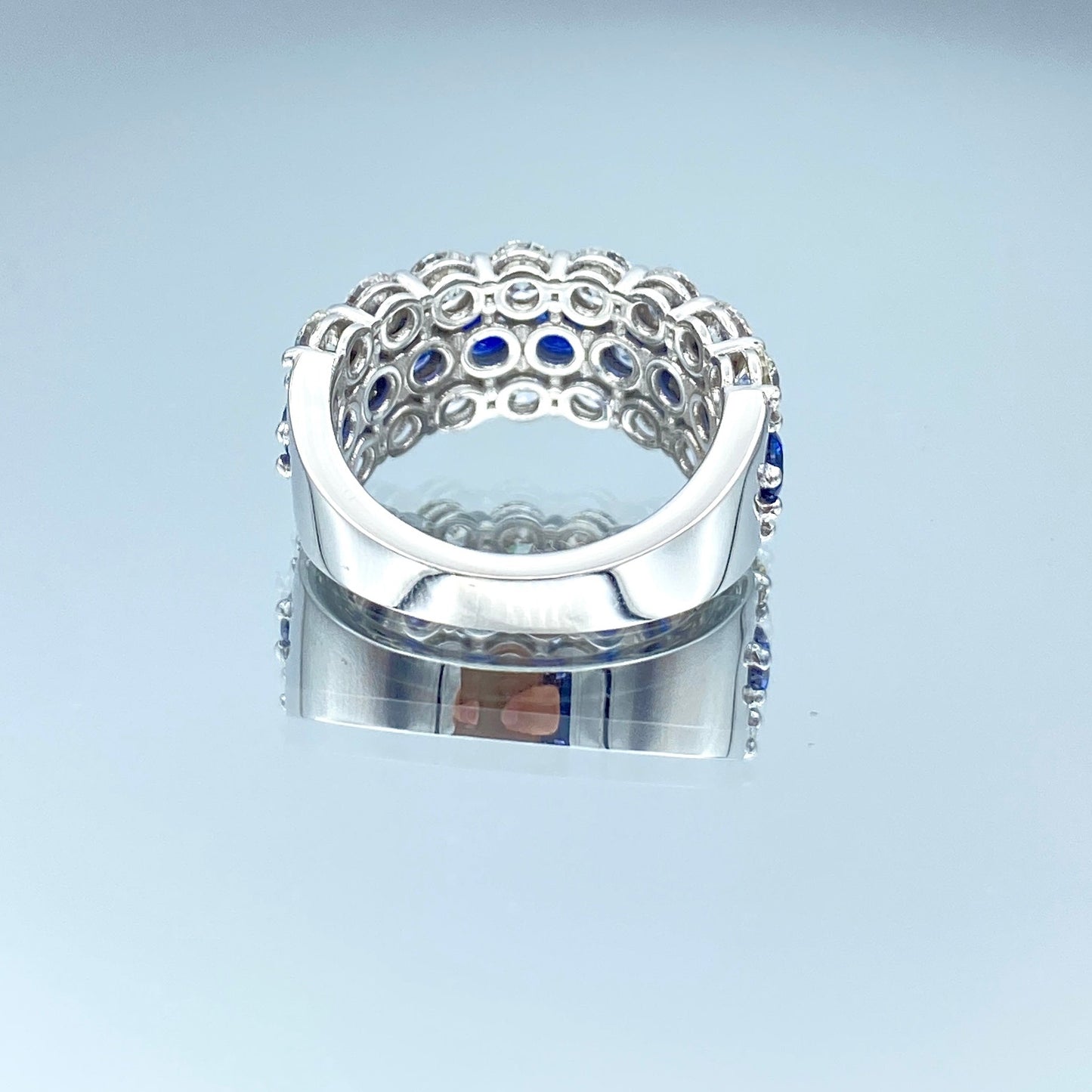 Half Circle Sapphire and Diamond Statement Ring in 14K White Gold - L and L Jewelry