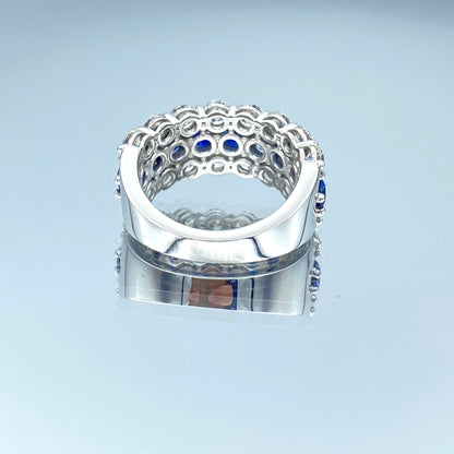 Half Circle Sapphire and Diamond Statement Ring in 14K White Gold - L and L Jewelry