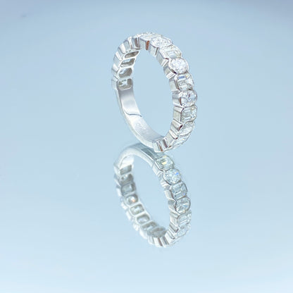 Alternating Emerald-Cut and Oval-Cut Diamond Halfway Eternity Ring in Platinum - L and L Jewelry