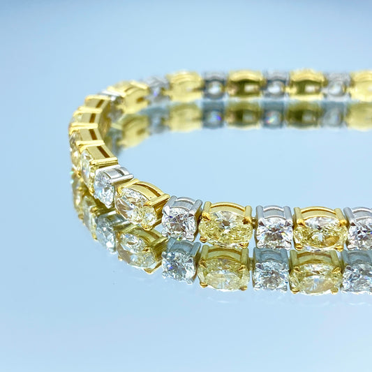 Yellow Diamond and White Diamond Tennis Bracelet in Platinum and 18K Yellow Gold - L and L Jewelry