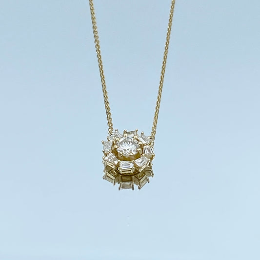 Floral Design Diamond Pendant Necklace in 14 Yellow Gold - L and L Jewelry