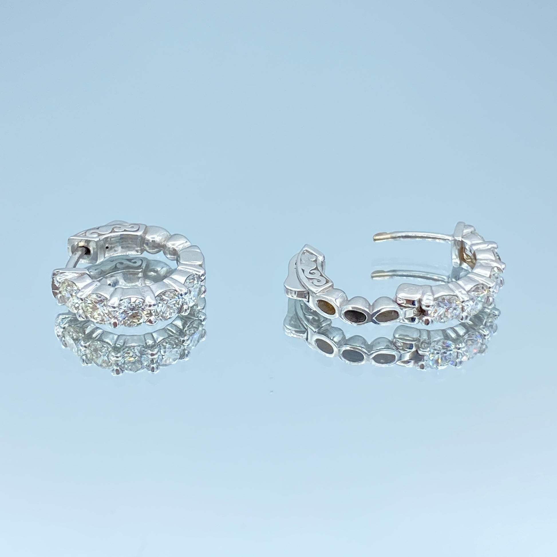 Diamond Huggie Hoop Earrings in 14K White Gold - L and L Jewelry