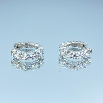 Diamond Huggie Hoop Earrings in 14K White Gold - L and L Jewelry