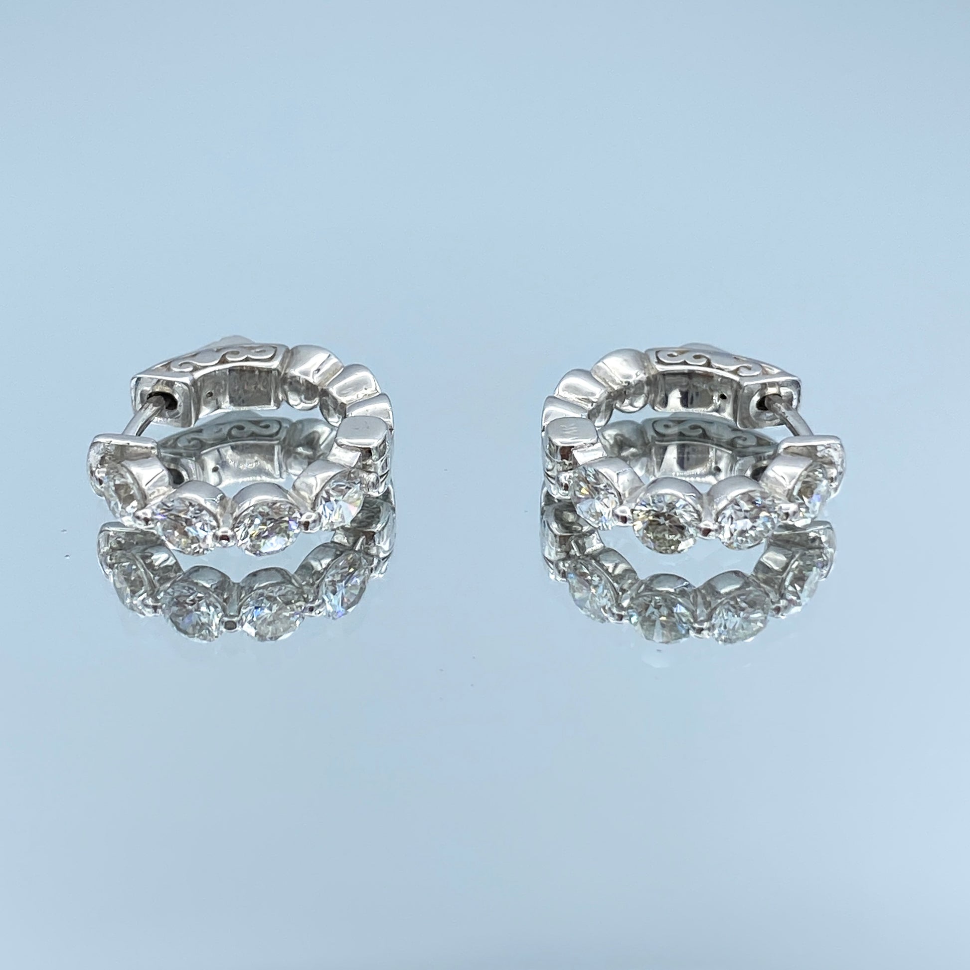 Diamond Huggie Hoop Earrings in 14K White Gold - L and L Jewelry