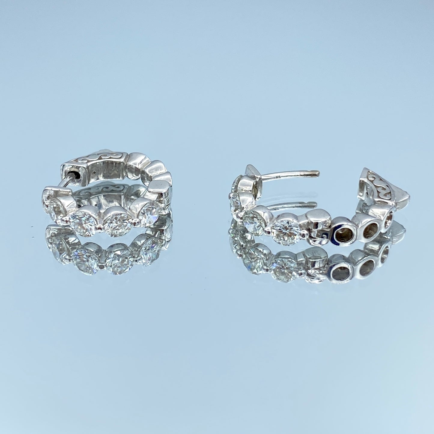 Diamond Huggie Hoop Earrings in 14K White Gold - L and L Jewelry