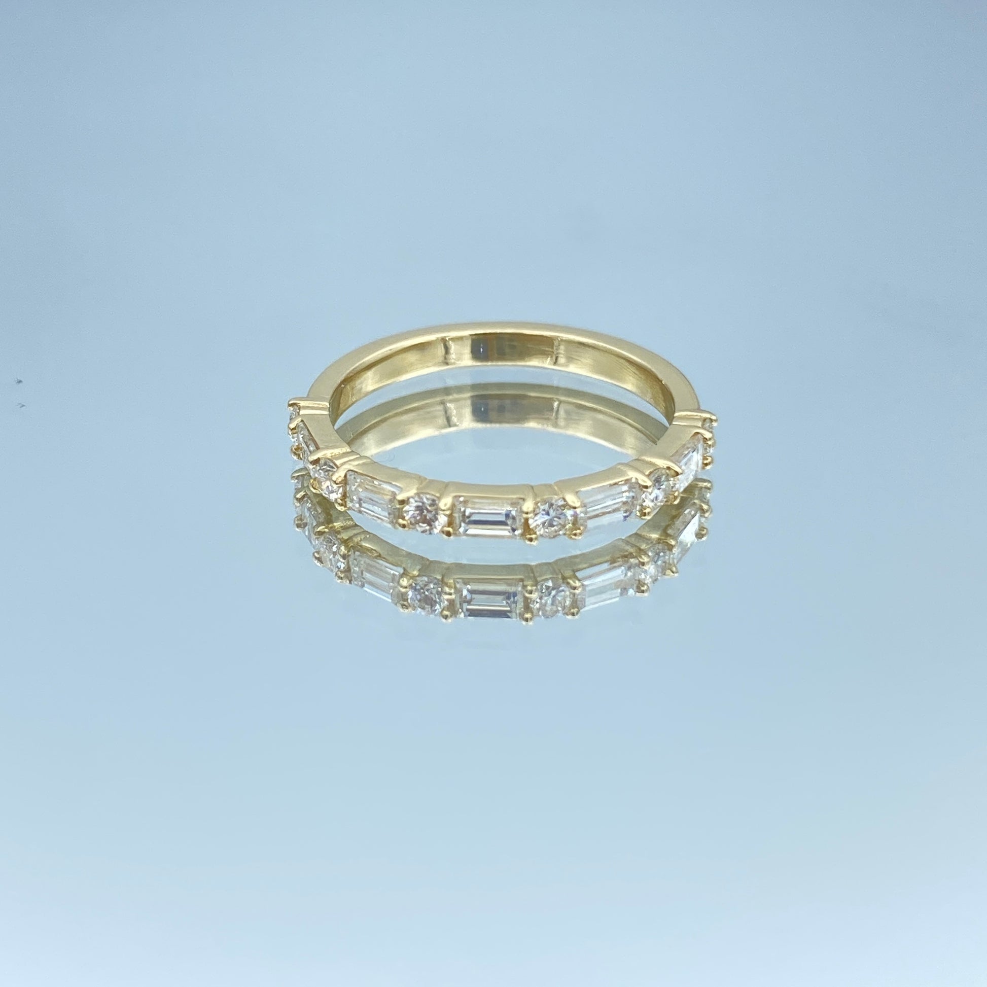 Alternating Baguette-Cut and Round Brilliant-Cut Diamonds Halfway Eternity Ring in 14K Yellow Gold - L and L Jewelry