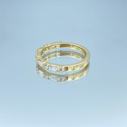 Alternating Baguette-Cut and Round Brilliant-Cut Diamonds Halfway Eternity Ring in 14K Yellow Gold - L and L Jewelry