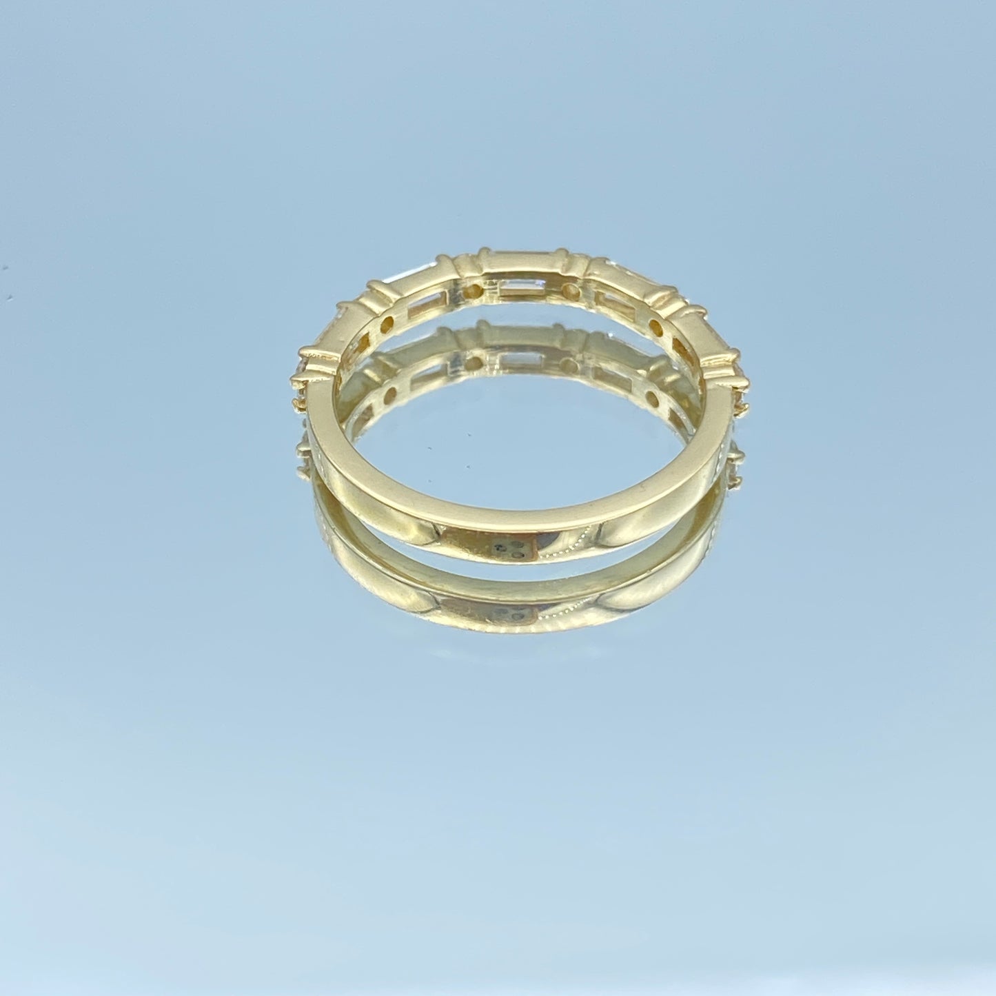 Alternating Baguette-Cut and Round Brilliant-Cut Diamonds Halfway Eternity Ring in 14K Yellow Gold - L and L Jewelry