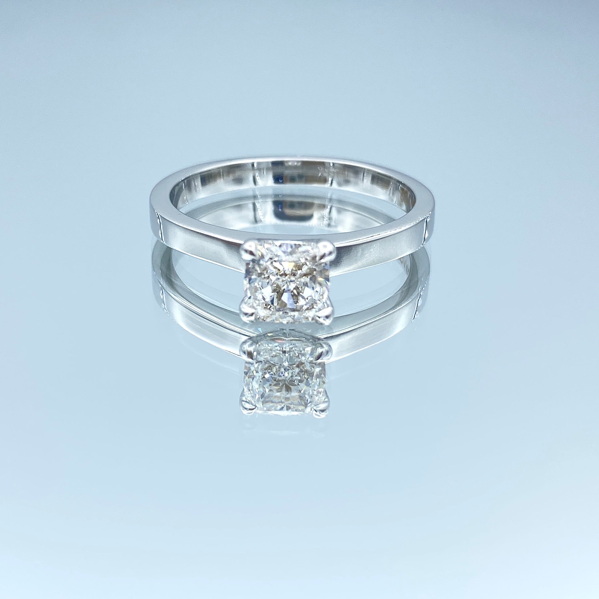 Solitaire Cushion-Cut Diamond Engagement Ring in 18K White Gold - L and L Jewelry