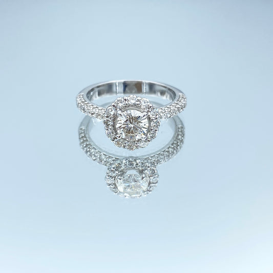 Halo Round Brilliant-Cut Diamond Engagement Ring in 14K White Gold - L and L Jewelry