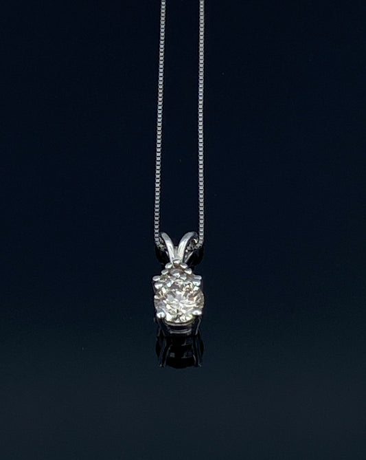 Solitaire Round-Cut Diamond Pendant in 14K White Gold - L and L Jewelry