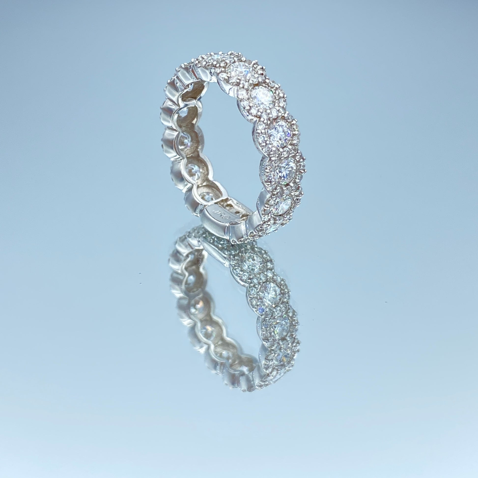 Halo Round Brilliant-Cut Diamond Eternity Ring in 14K White Gold - L and L Jewelry
