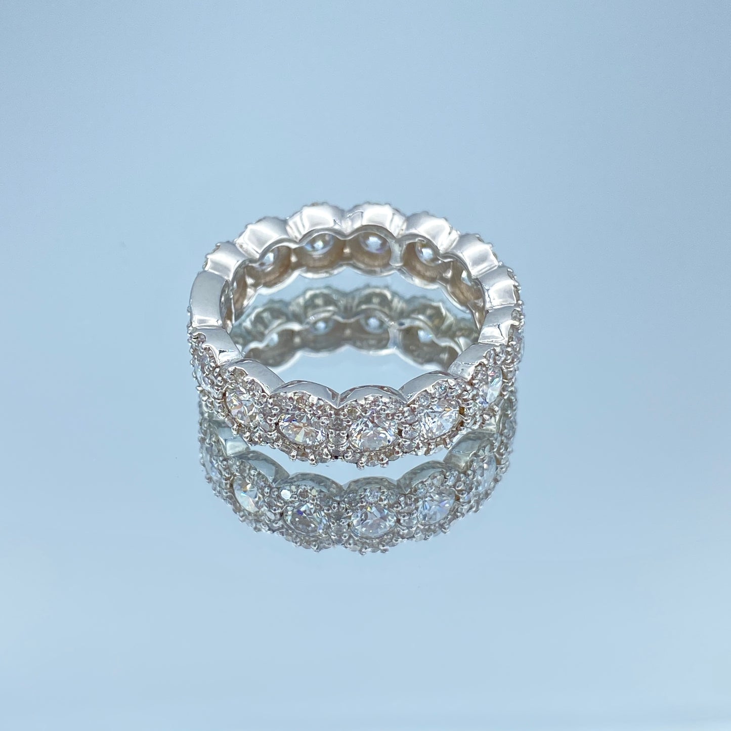 Halo Round Brilliant-Cut Diamond Eternity Ring in 14K White Gold - L and L Jewelry