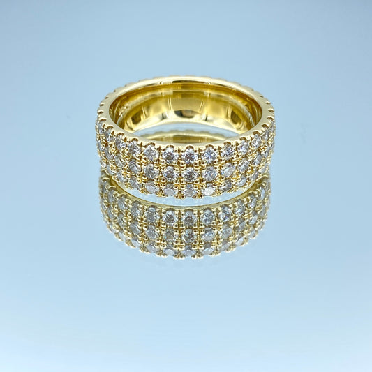 Three Row Round Brilliant-Cut Diamond Eternity Ring in 14K Yellow Gold - L and L Jewelry