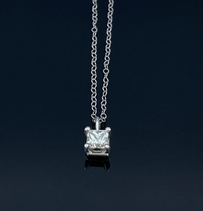 Solitaire Princess-Cut Diamond Pendant in 14K White Gold - L and L Jewelry