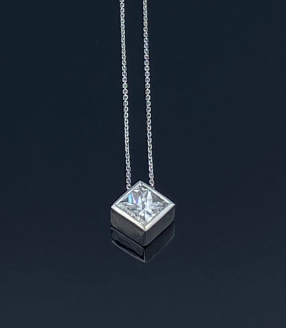 Princess-Cut Bezel-Set Slider Pendant in 14K White Gold - L and L Jewelry