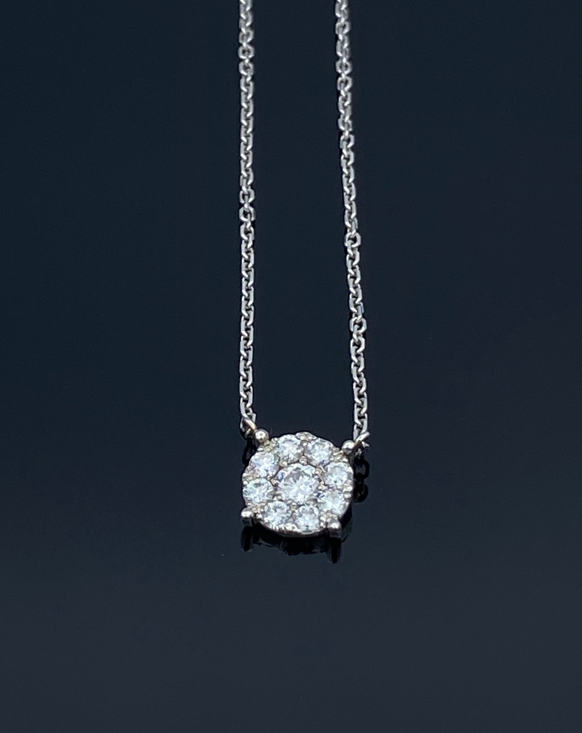 Round-Cut Diamond Cluster Pendant Necklace in 14K White Gold - L and L Jewelry