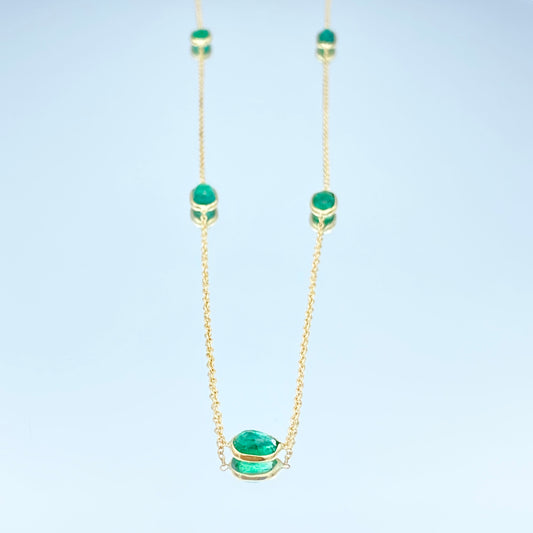 Bezel-Set Emerald Stationary Necklace in 14K Yellow Gold - L and L Jewelry