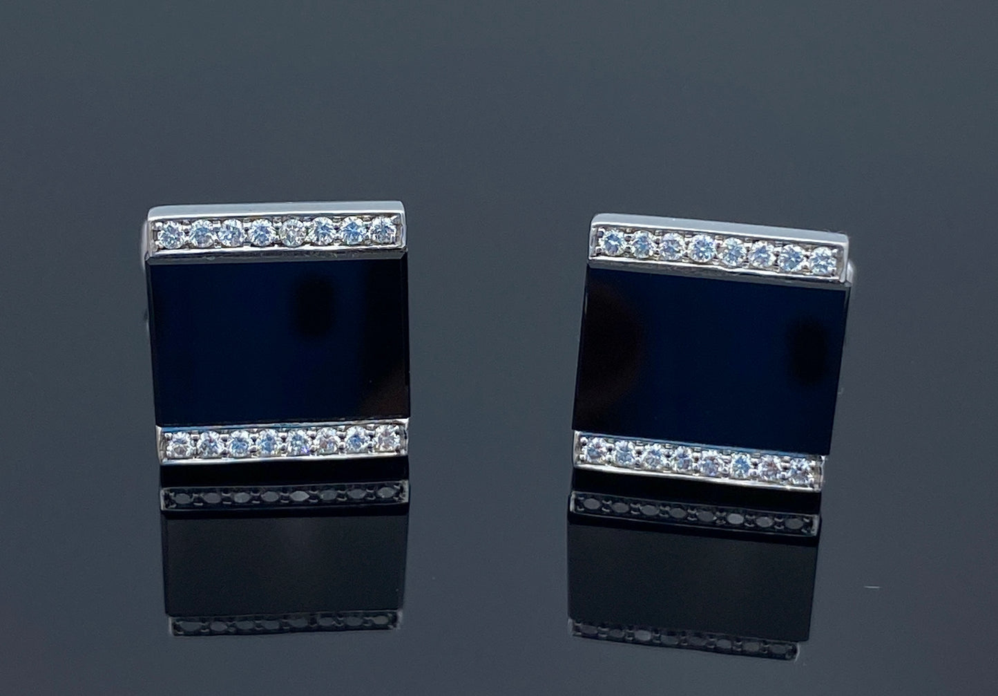 Men's Onyx and Diamond Cufflinks in 14K White Gold - L and L Jewelry