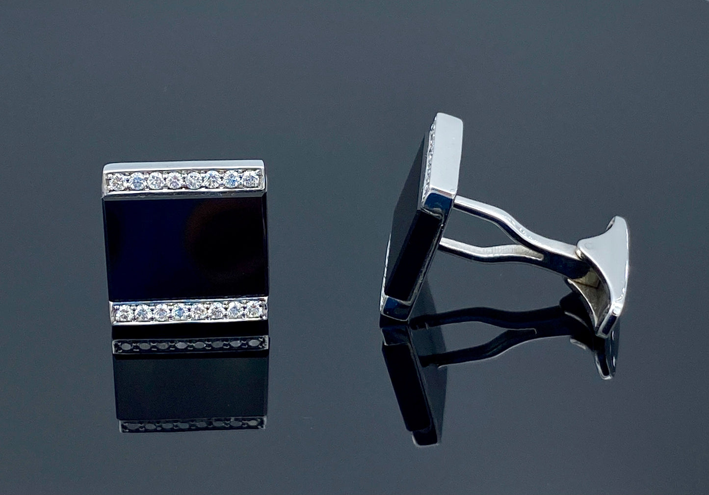 Men's Onyx and Diamond Cufflinks in 14K White Gold - L and L Jewelry