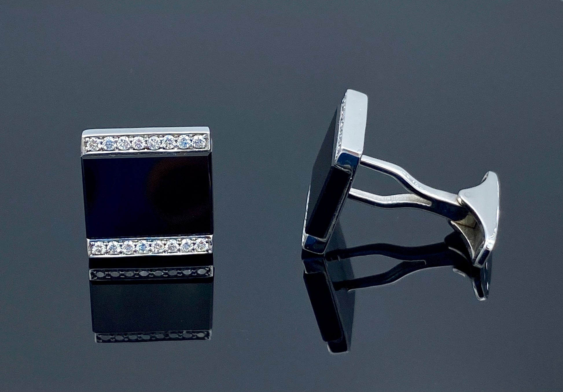 Men's Onyx and Diamond Cufflinks in 14K White Gold - L and L Jewelry