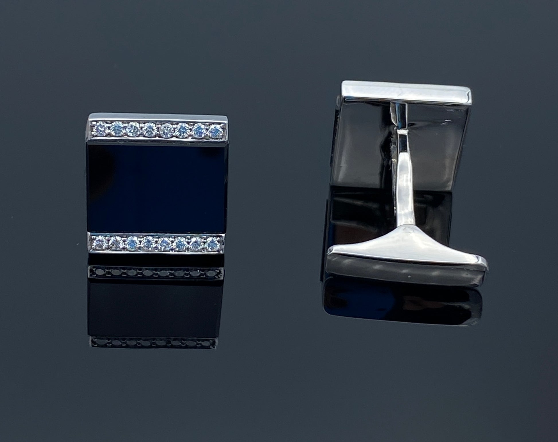 Men's Onyx and Diamond Cufflinks in 14K White Gold - L and L Jewelry