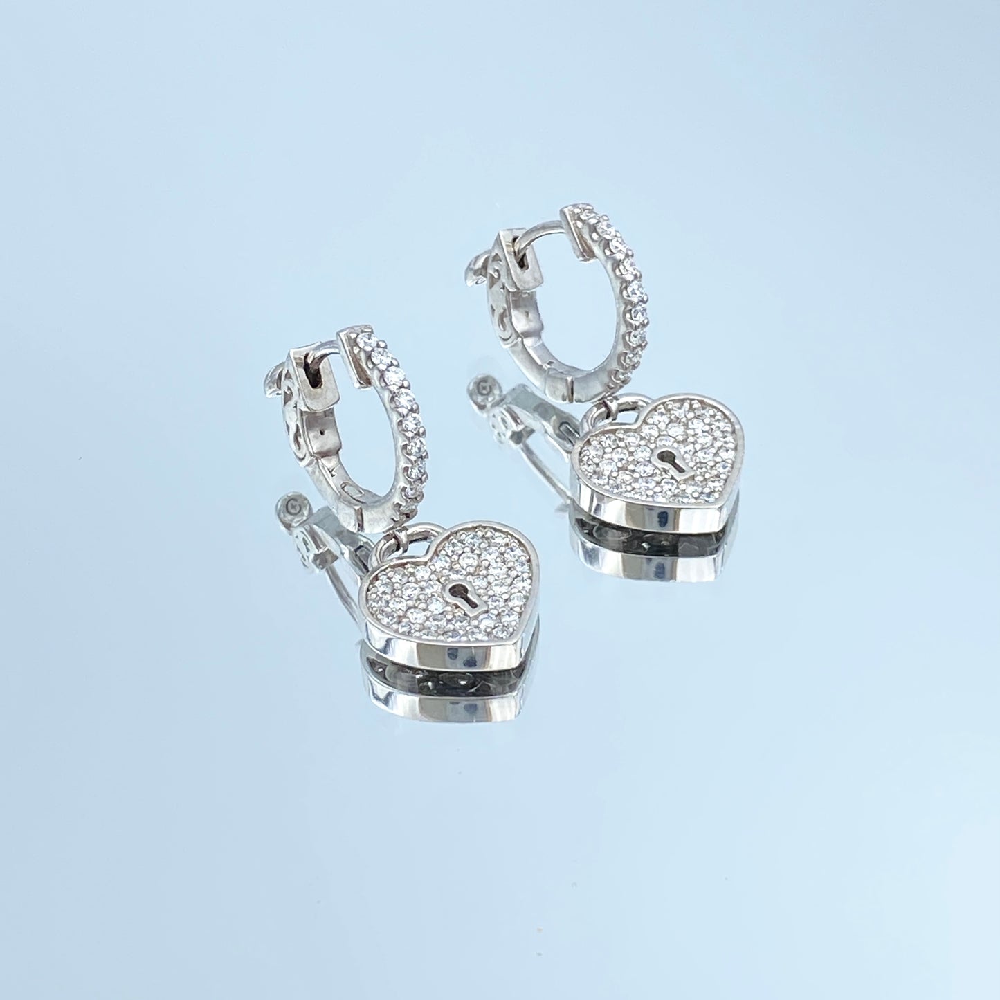 Heart Lock Diamond Drop Earrings in 14K White Gold - L and L Jewelry