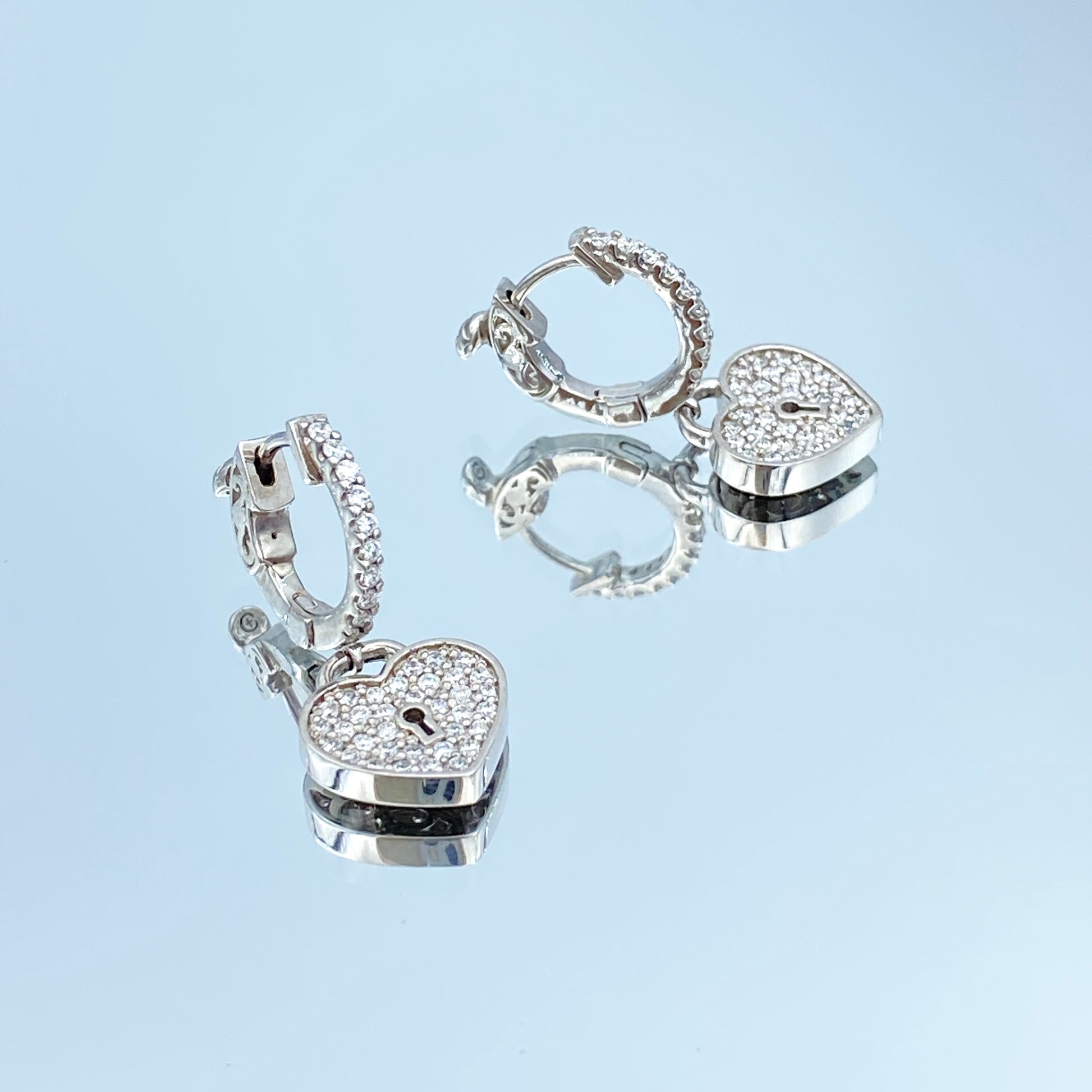 Heart Lock Diamond Drop Earrings in 14K White Gold - L and L Jewelry