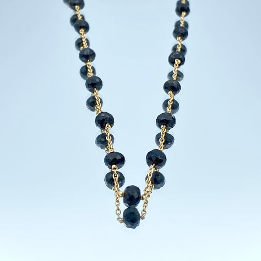 Black Diamond Bead Necklace in 14K Yellow Gold - L and L Jewelry