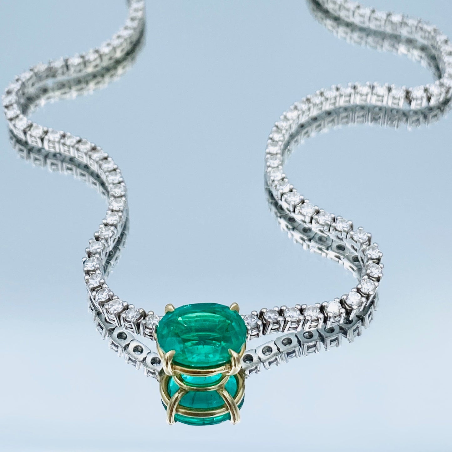 Emerald and Diamond Tennis Necklace in 14K White Gold - L and L Jewelry