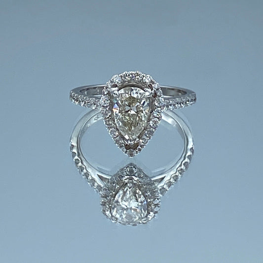 Halo Pear Shape Diamond Engagement Ring in 18K White Gold - L and L Jewelry