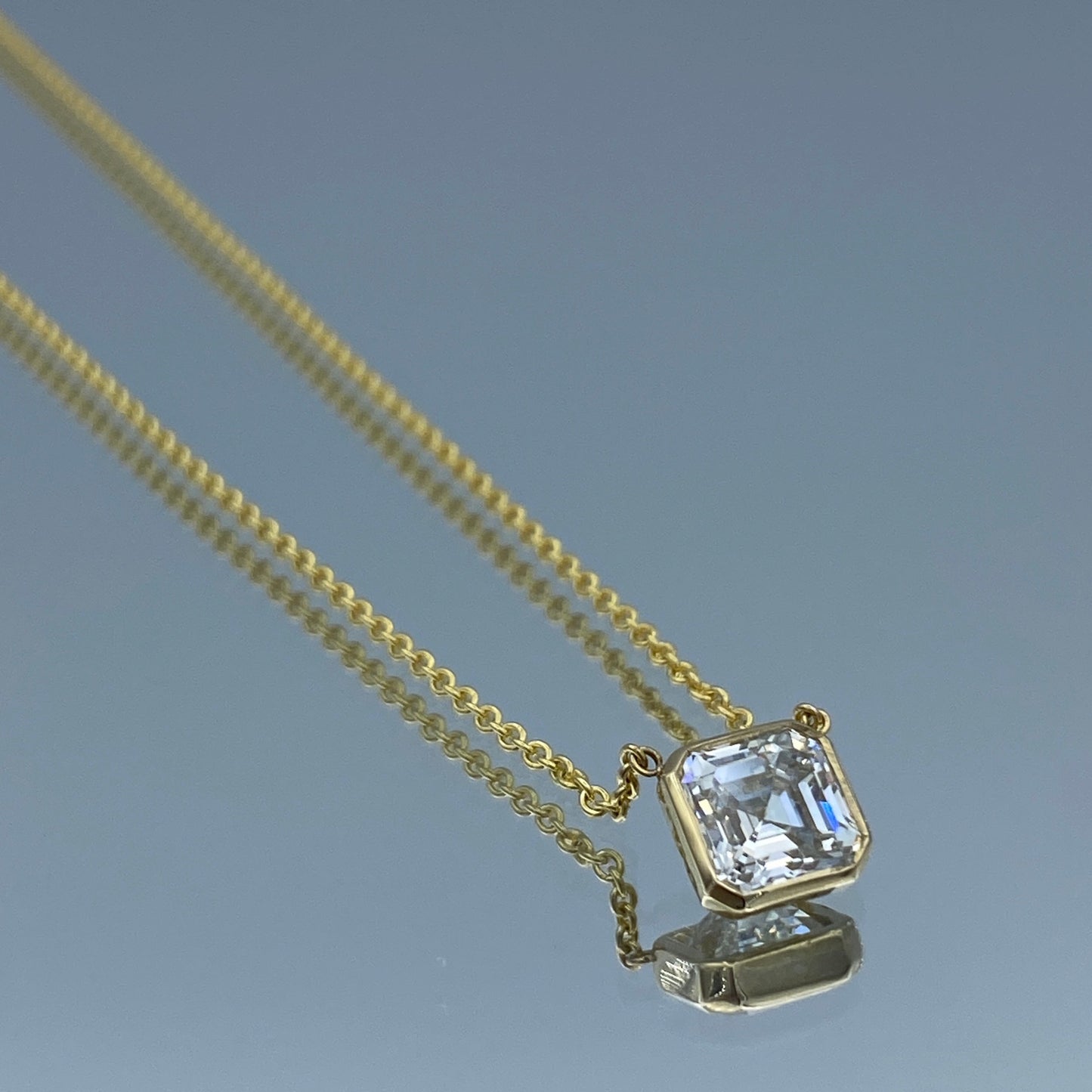 Solitaire Bezel-Set Ascher-Cut Diamond Pendant in 14K Yellow Gold - L and L Jewelry