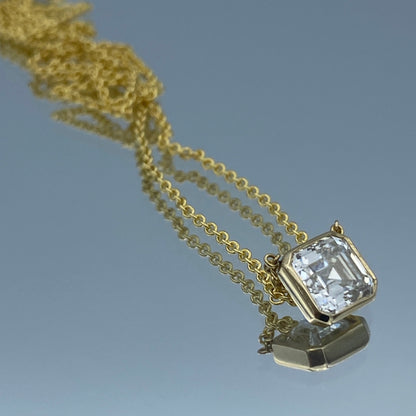 Solitaire Bezel-Set Ascher-Cut Diamond Pendant in 14K Yellow Gold - L and L Jewelry