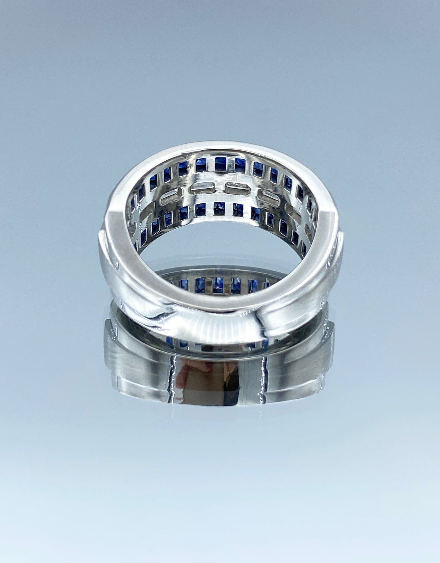 Half Circle Sapphire and Diamond Statement Ring in Platinium - L and L Jewelry