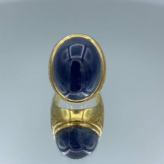 Cabochon Sapphire Hand Carved Ring in 22K Yellow Gold - L and L Jewelry