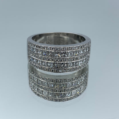 Channel Set Princess-Cut and Round Brilliant-Cut Diamonds Ring in 18K White Gold - L and L Jewelry