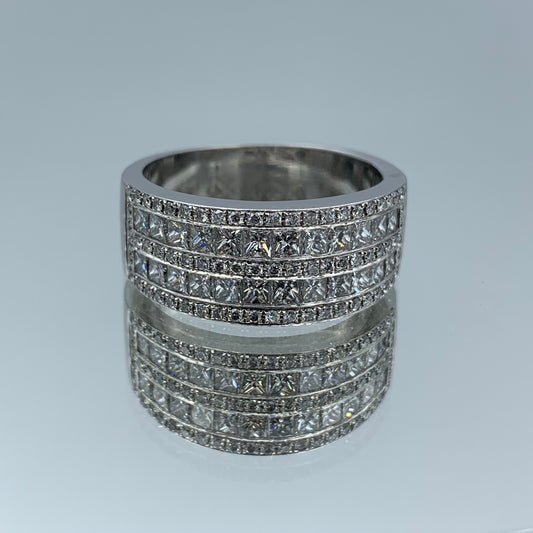 Channel Set Princess-Cut and Round Brilliant-Cut Diamonds Ring in 18K White Gold - L and L Jewelry