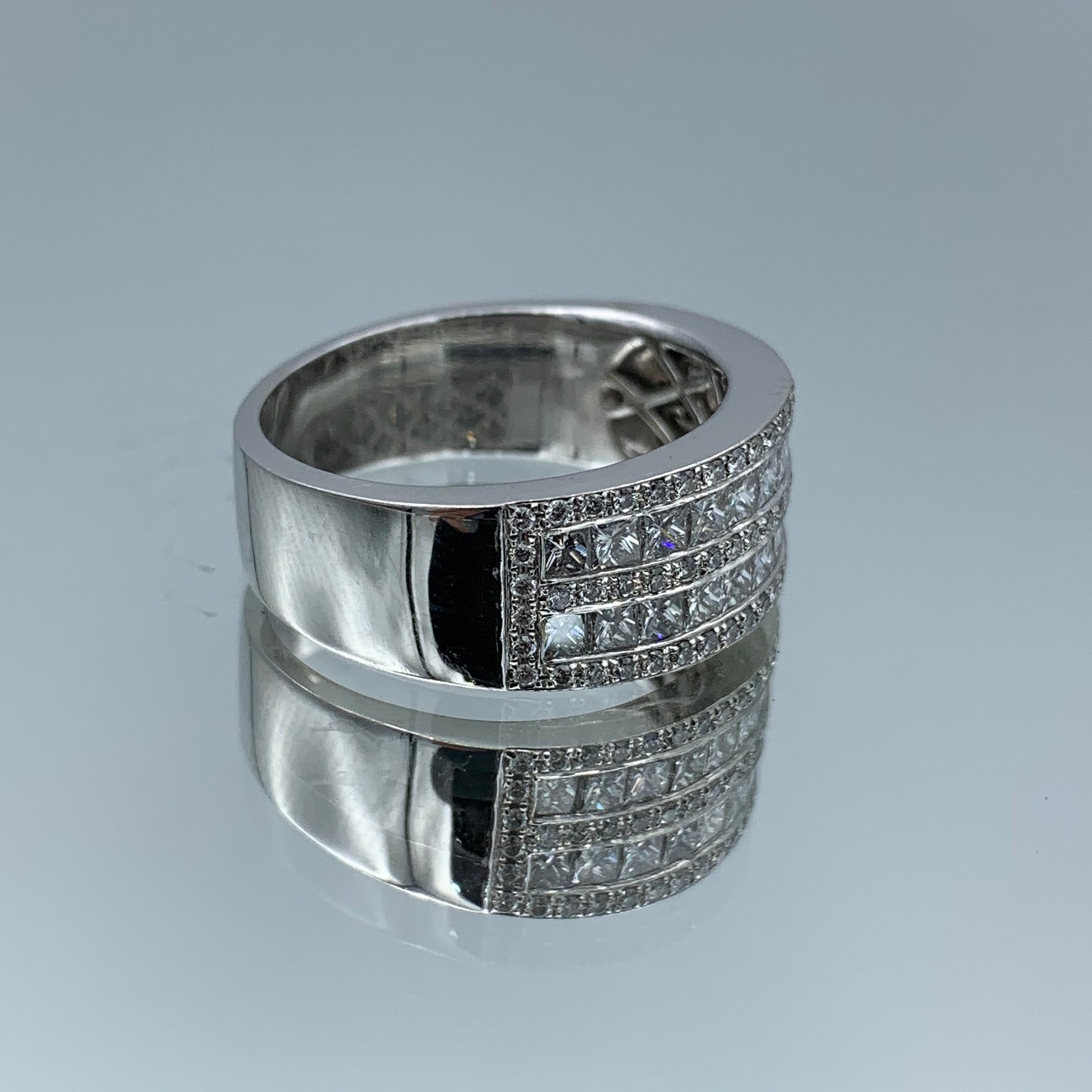 Channel Set Princess-Cut and Round Brilliant-Cut Diamonds Ring in 18K White Gold - L and L Jewelry