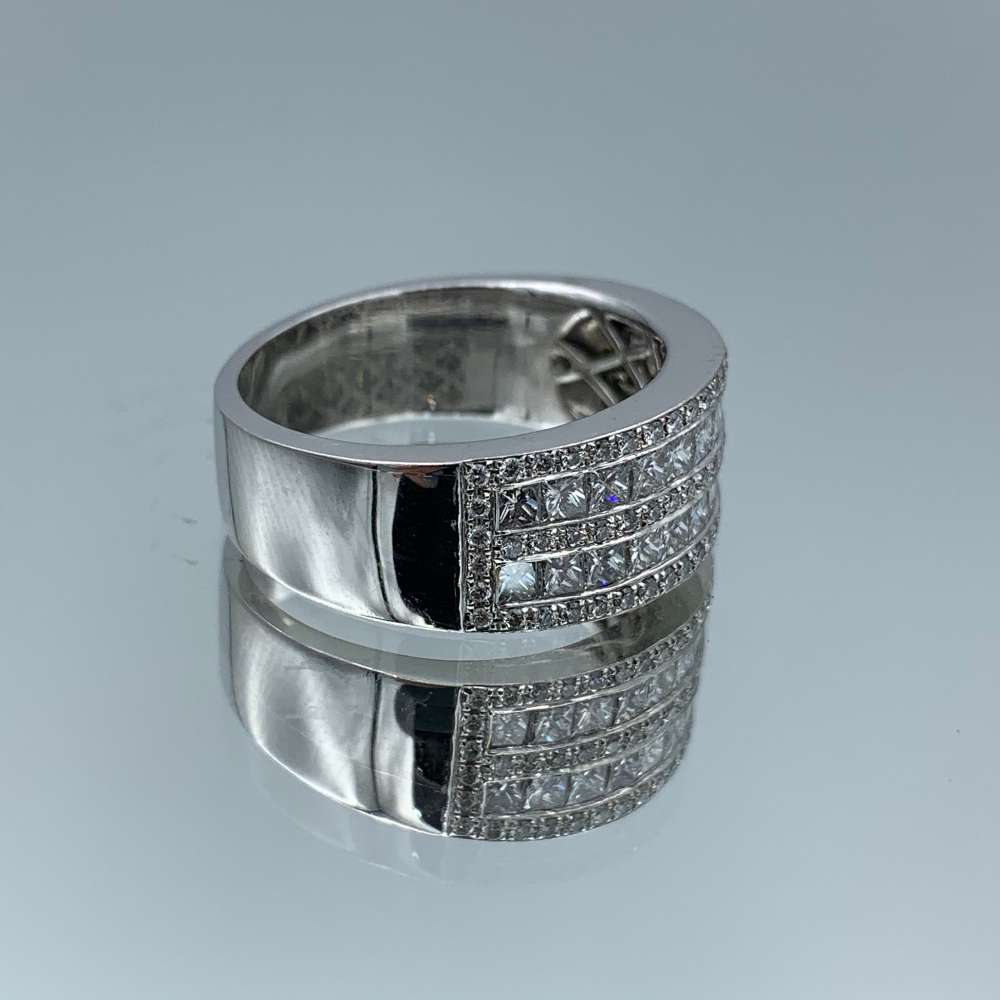 Channel Set Princess-Cut and Round Brilliant-Cut Diamonds Ring in 18K White Gold - L and L Jewelry