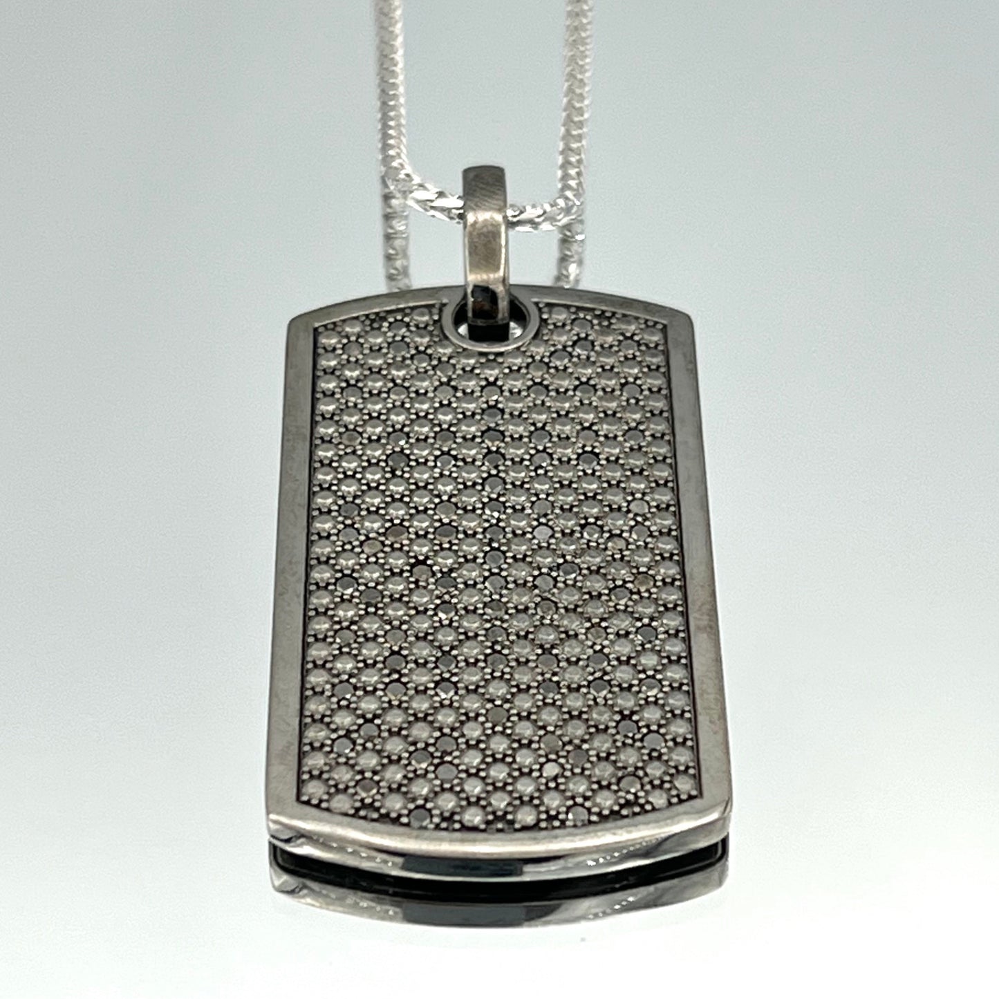 Men's Army Tag Pendant with Pavé Black Diamonds in 14K White Gold - L and L Jewelry