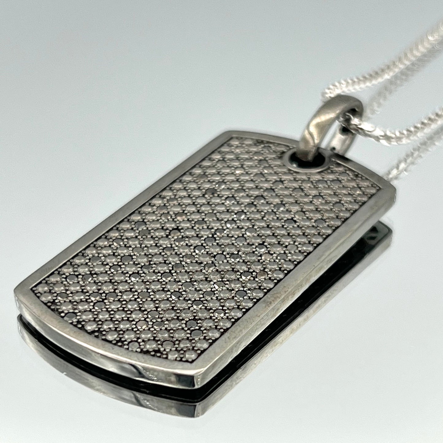 Men's Army Tag Pendant with Pavé Black Diamonds in 14K White Gold - L and L Jewelry