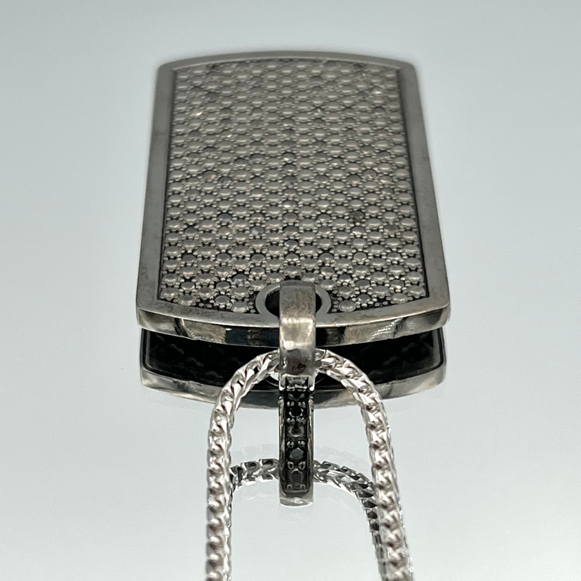 Men's Army Tag Pendant with Pavé Black Diamonds in 14K White Gold - L and L Jewelry