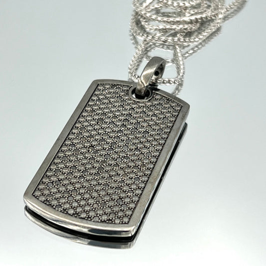 Men's Army Tag Pendant with Pavé Black Diamonds in 14K White Gold - L and L Jewelry