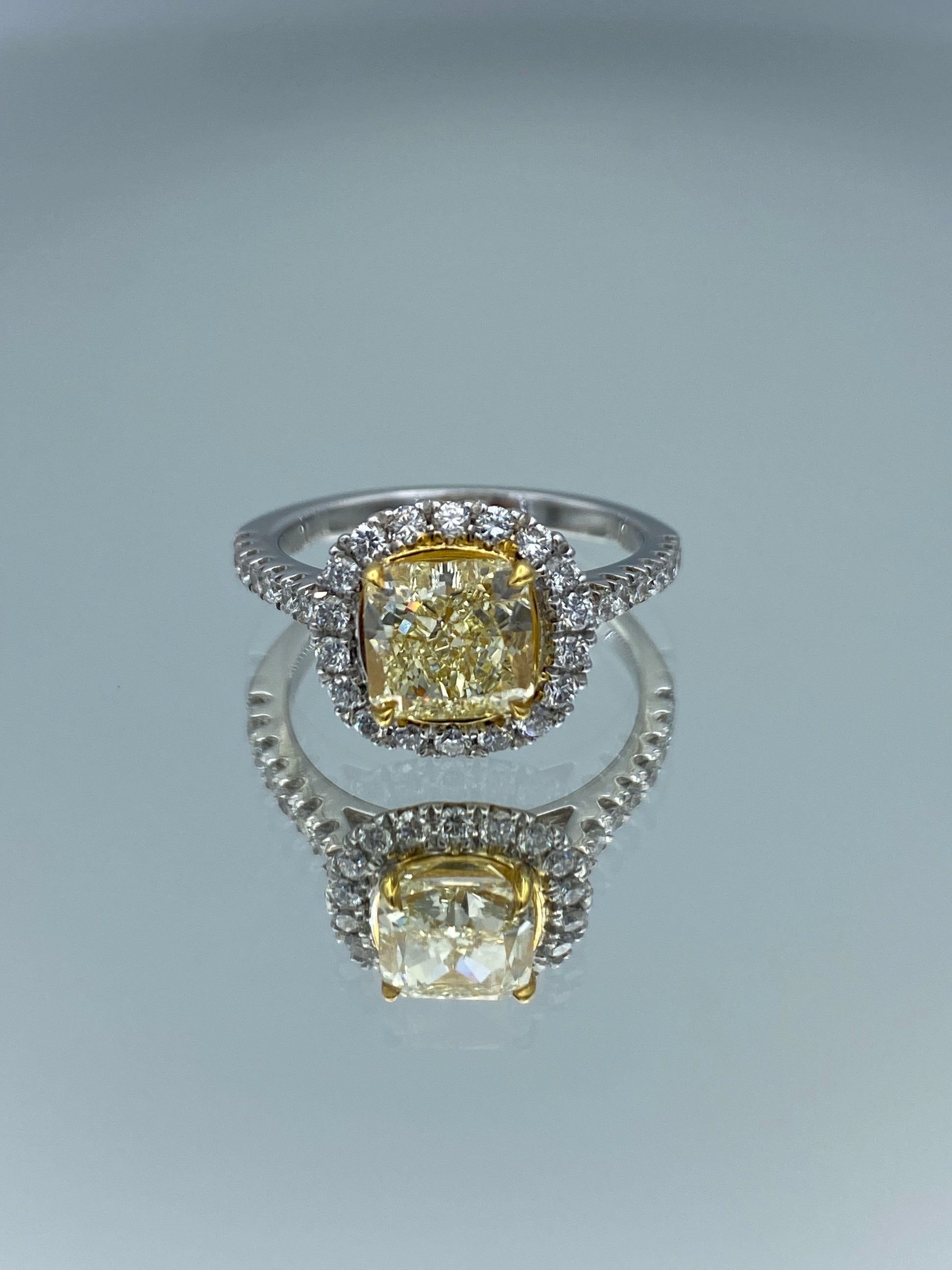 Cushion-Cut Halo Canary Yellow Diamond Engagement Ring in 14K White Gold - L and L Jewelry