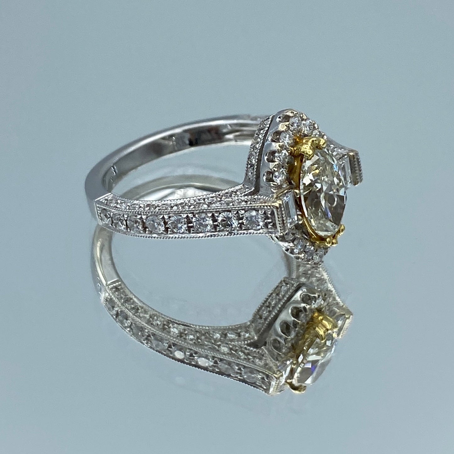 Marquise-Cut Yellow Diamond Halo Engagement Ring in 18K White Gold - L and L Jewelry