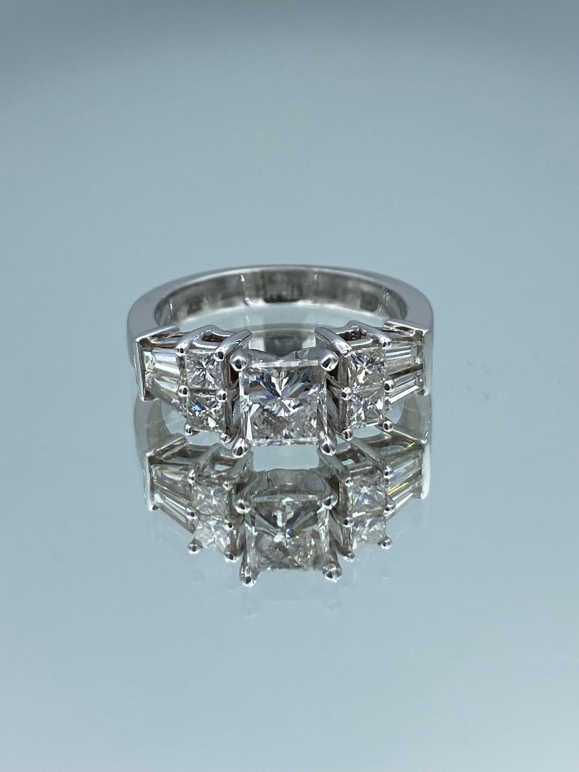 Princess-Cut and Baguette-Cut Diamond Engagement Ring in 14K White Gold - L and L Jewelry